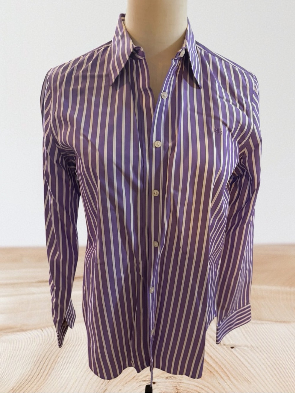 Ralph Lauren Purple and White Striped Button-Down Shirt